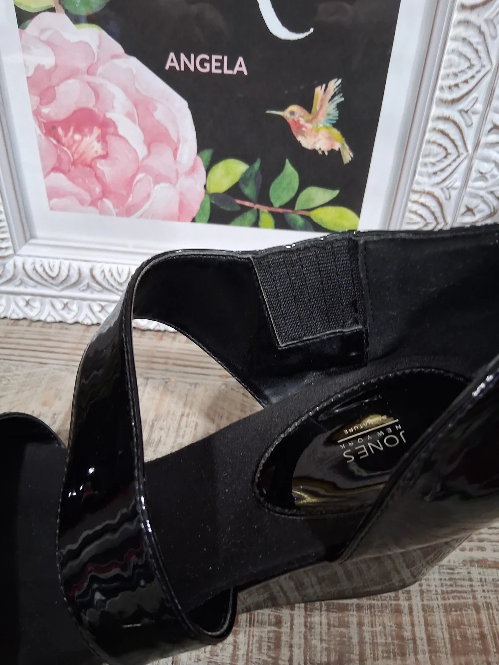 Jones New York Black Patent Wedge Sandals